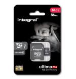 INTEGRAL - Tarjeta MICRO SDHC + adaptador, clase 10 UHS1 ULTIMA PRO - 64 GB